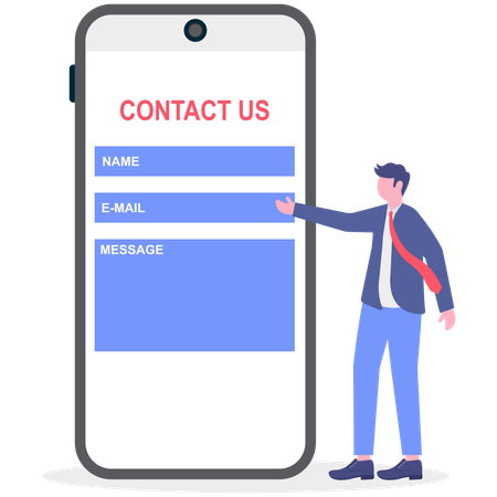 Businessman showing contact us on mobile  Illustration