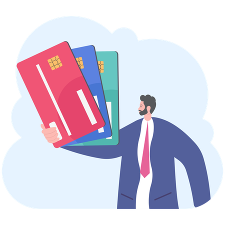 Businessman showing credit cards  Illustration