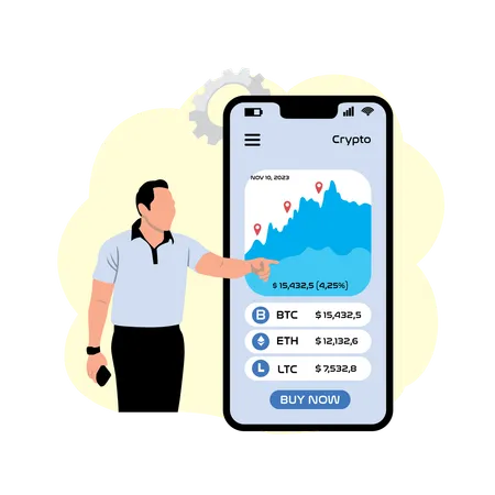 Businessman showing crypto analysis  Illustration