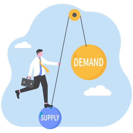 Businessman showing demand and supply effect  Illustration