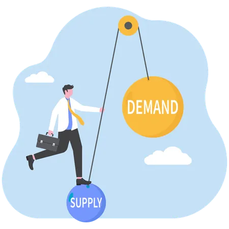 Businessman showing demand and supply effect  Illustration