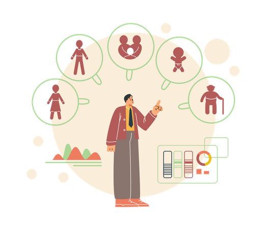Businessman showing demographic report of population  Illustration