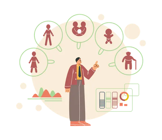 Businessman showing demographic report of population  Illustration