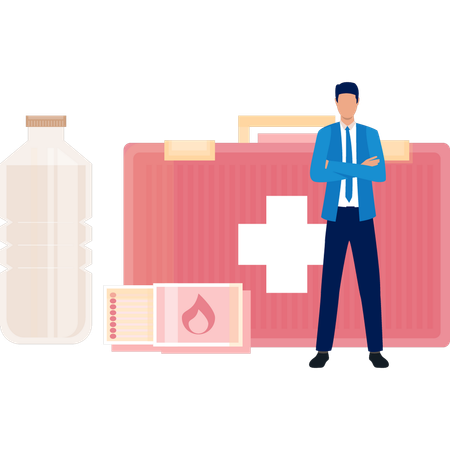 Businessman Showing Different Medicines Box  Illustration