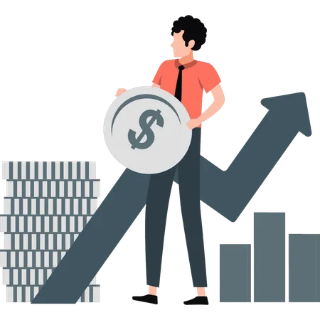 Businessman showing dollar growth in market  Illustration