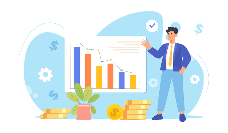 Businessman showing economy analysis  Illustration