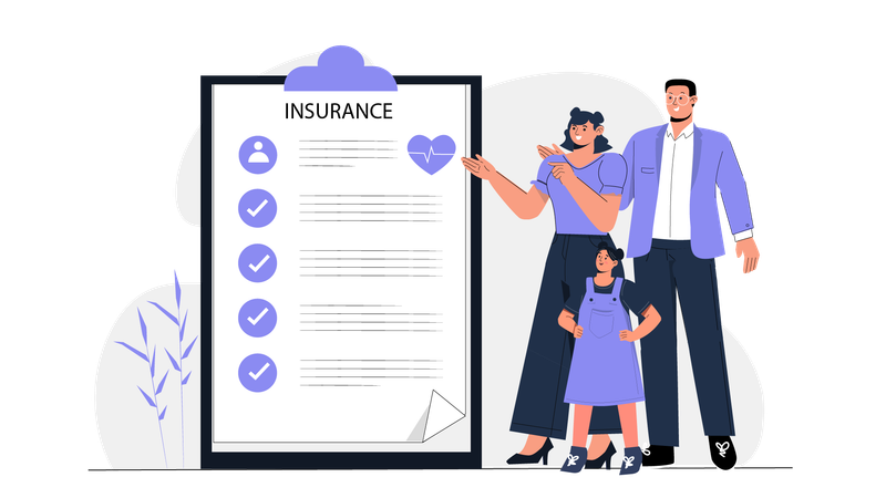 Businessman showing family insurance policy  Illustration