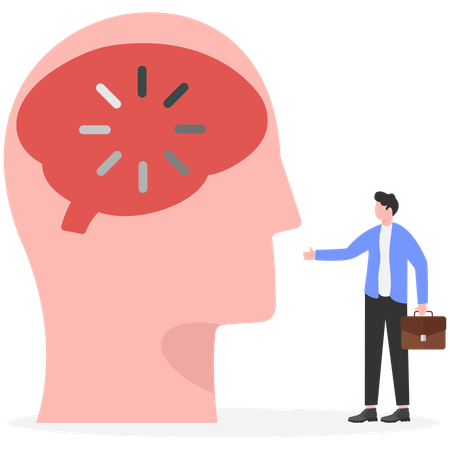 Businessman showing featuring human head with loading in his head  Illustration