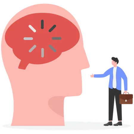 Businessman showing featuring human head with loading in his head  Illustration