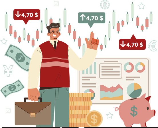 Businessman showing financial analysis  Illustration