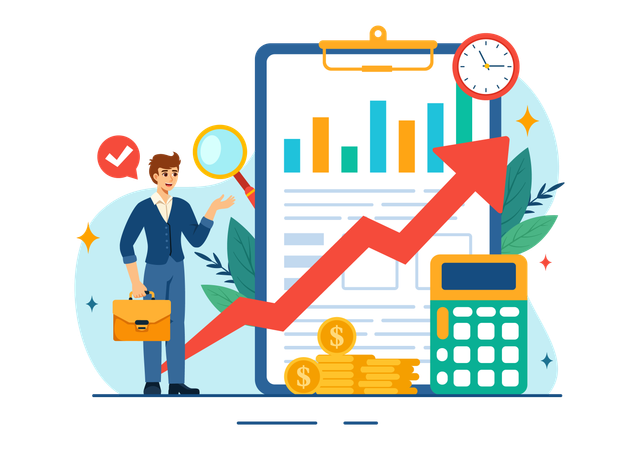 Businessman showing financial growth report  Illustration