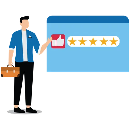 Businessman showing Five star rating  Illustration