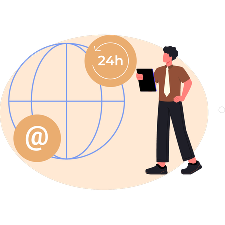 Businessman showing global customer support  Illustration