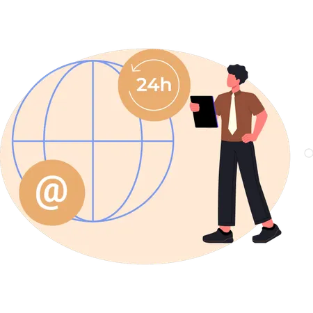 Businessman showing global customer support  Illustration
