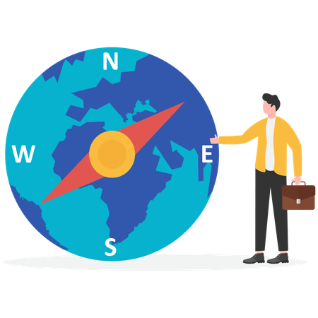 Businessman showing global direction on globe  Illustration