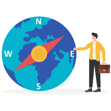 Businessman showing global direction on globe  Illustration