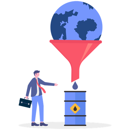Businessman showing global oil pollution  Illustration