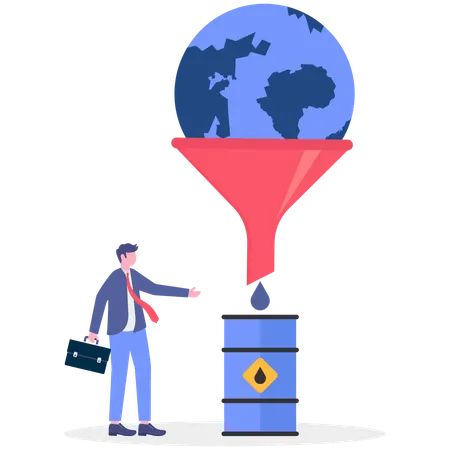Businessman showing global oil pollution  Illustration
