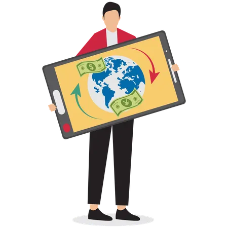 Businessman showing global online payment  Illustration