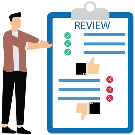 Businessman showing good and bad reviews  Illustration