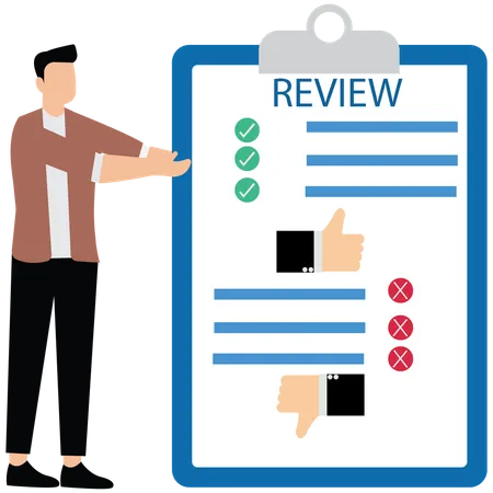 Businessman showing good and bad reviews  Illustration