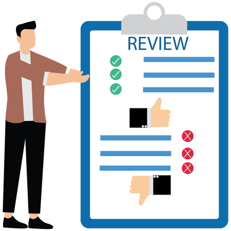 Businessman showing good and bad reviews  Illustration