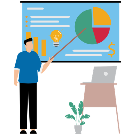 Businessman showing graph on clipboard on business presentation  Illustration