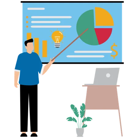 Businessman showing graph on clipboard on business presentation  Illustration