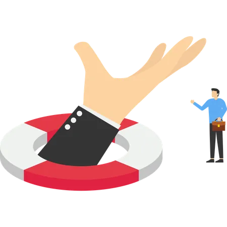 Businessman showing hand with business helper  Illustration