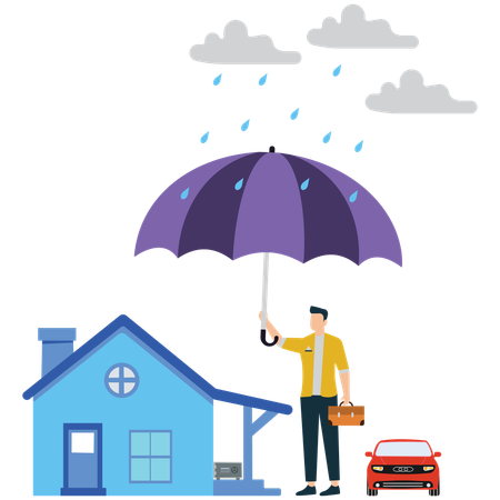 Businessman showing Insurance coverage for house  Illustration