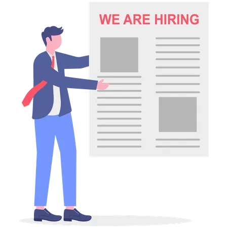 Businessman showing job hiring news  Illustration