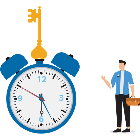 Businessman showing key on stopwatch  Illustration