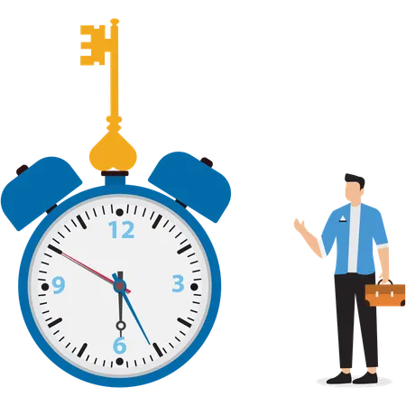 Businessman showing key on stopwatch  Illustration