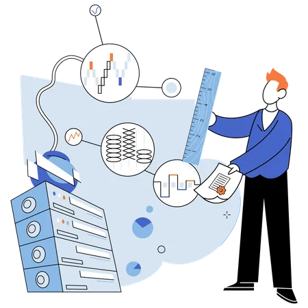 KPI 중요성을 보여주고 성과를 측정하는 사업가  일러스트레이션