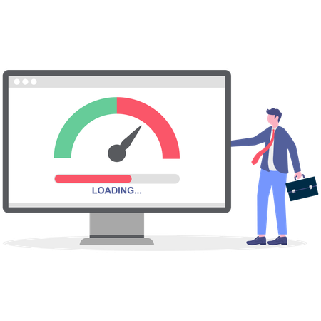 Businessman showing landing speed of internet on computer  Illustration