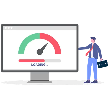 Businessman showing landing speed of internet on computer  Illustration