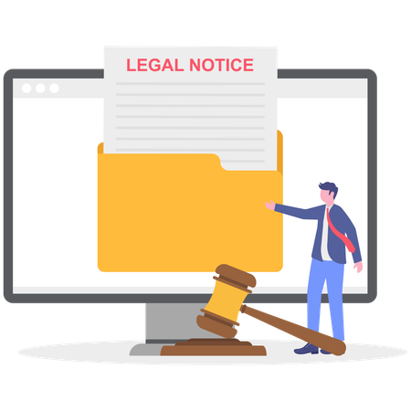 Businessman showing legal notice on computer  Illustration