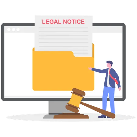 Businessman showing legal notice on computer  Illustration