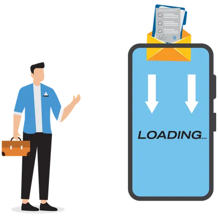 Businessman showing loading mail on mobile  Illustration