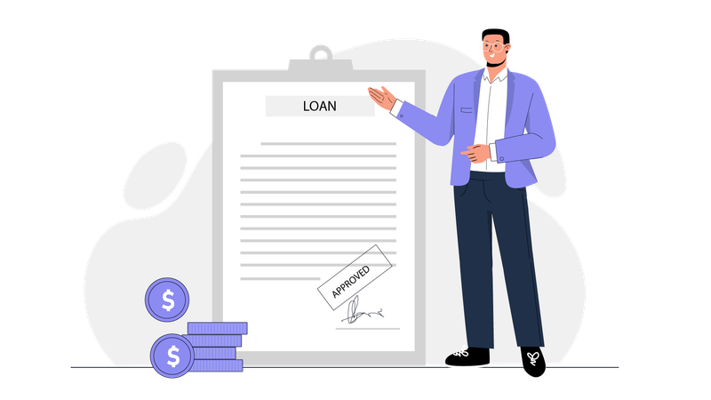 Businessman showing loan approved paper  Illustration