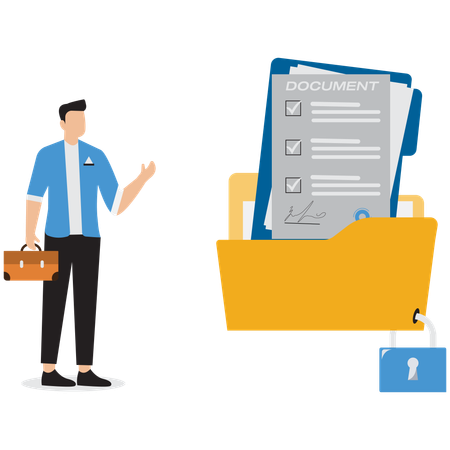 Businessman showing locked folder  Illustration