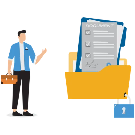 Businessman showing locked folder  Illustration