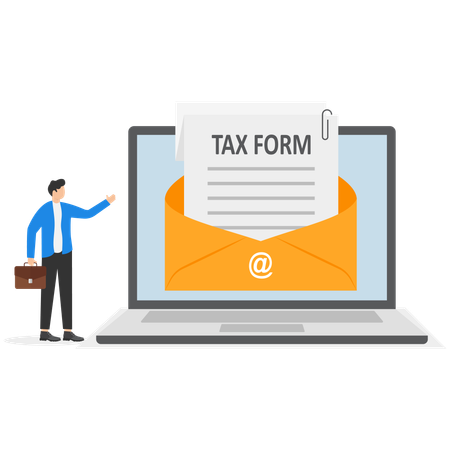 Businessman showing mail with tax form  Illustration