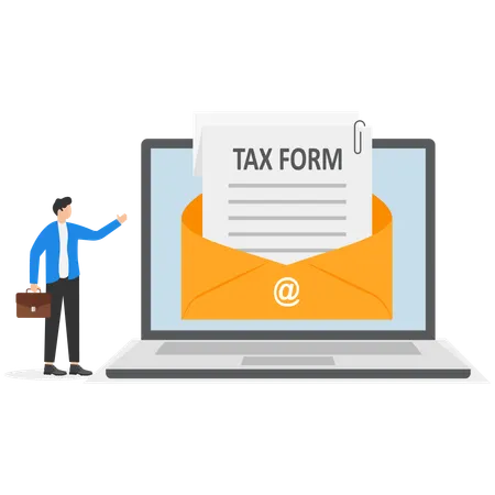 Businessman showing mail with tax form  Illustration