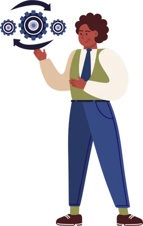 Businessman showing mechanic process of manufacturing company  Illustration