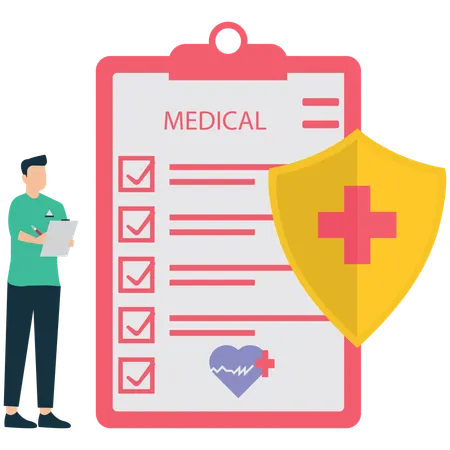 Businessman showing Medical Records and Patient Care  Illustration