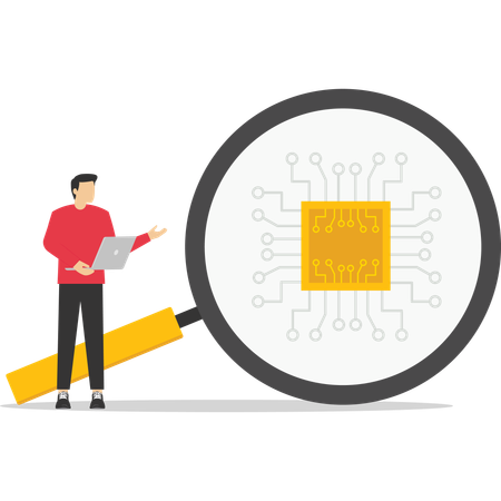 Businessman showing microchip research  Illustration