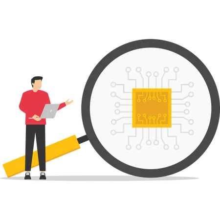 Businessman showing microchip research  Illustration