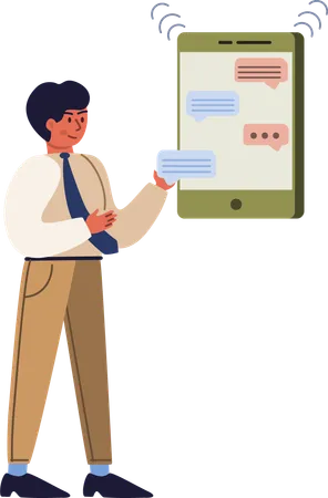 Businessman showing mobile chat  Illustration