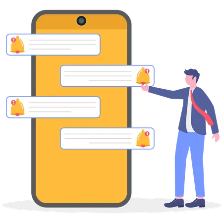 Businessman showing mobile message notification  Illustration